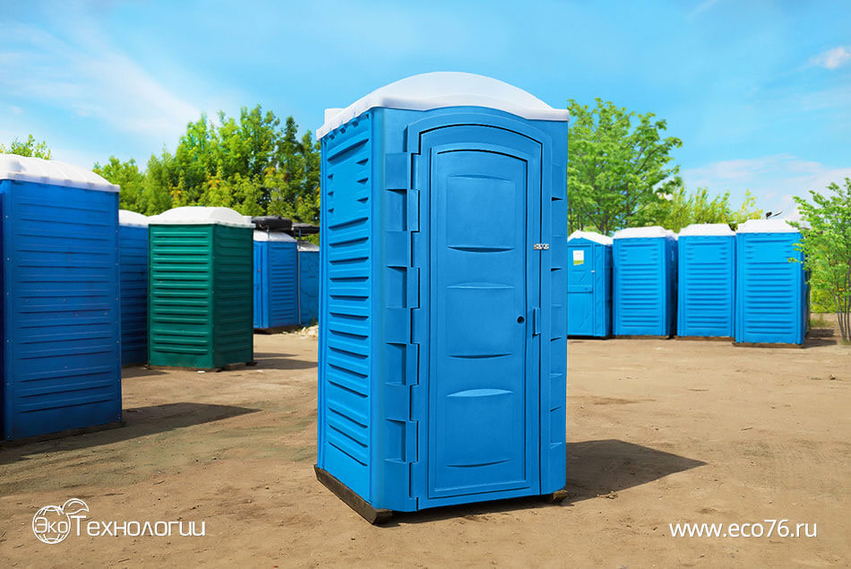 Туалетная кабина Стандарт комбинированных цветов — сининяя с дверью серого цвета.